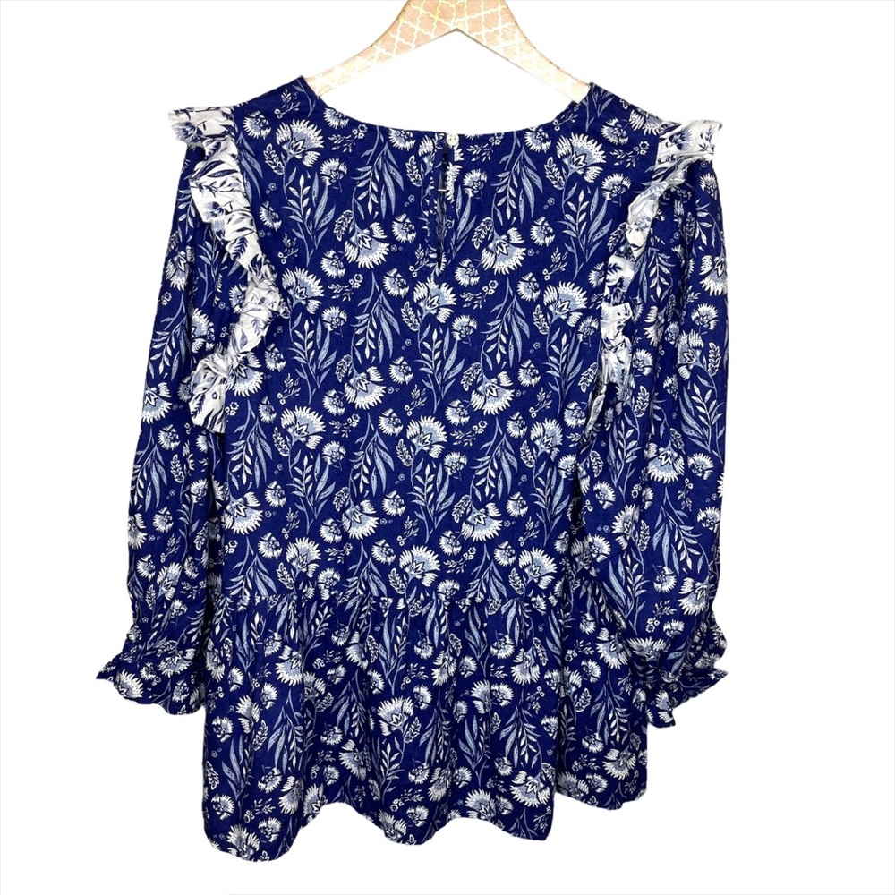 Universal Thread Puff 3/4 Sleeve Ruffle Blue Top - image 7
